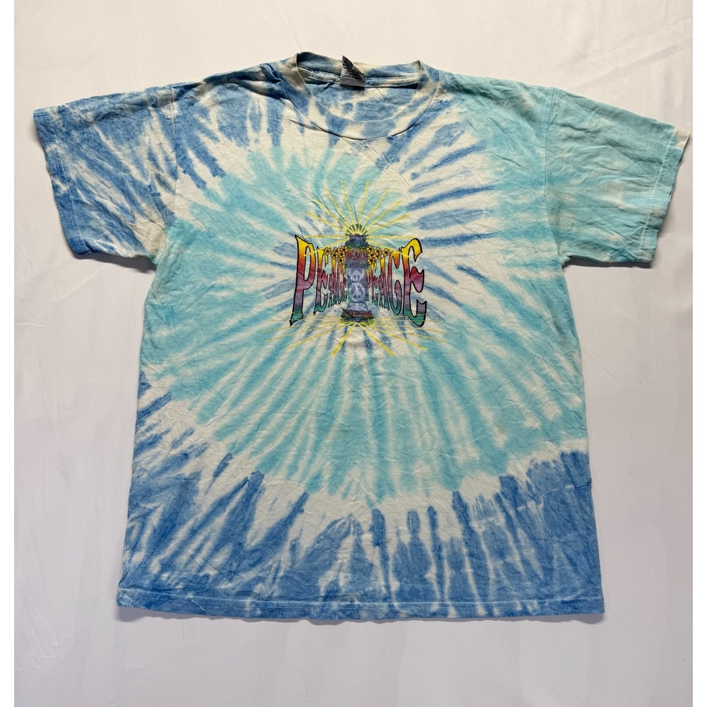 Peace Frogs T Shirt Mens Medium Multicolor Spiral Tie Dye Graphic Print Cotton